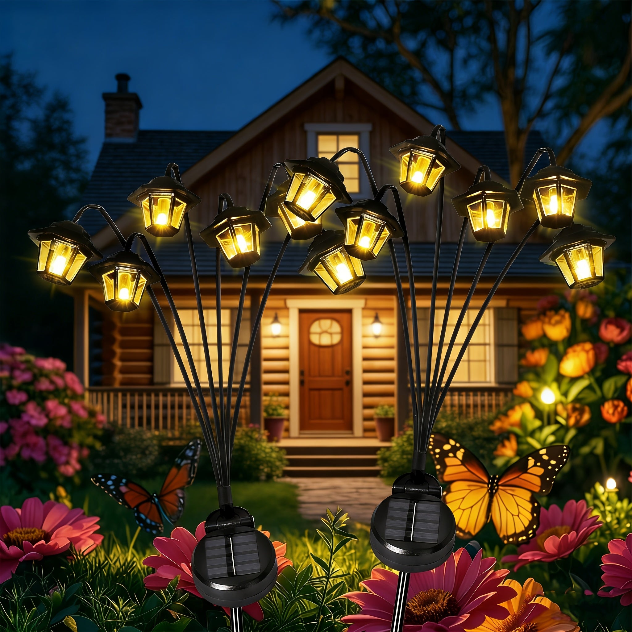 OTDECOR Solar 6-Head Vintage Lantern Lawn Light 2 Pack, Outdoor Path Ground Insert Light with Warm LED Light Source, Garden Decorative Light, Ideal Gift for Gardening Enthusiasts and Mothers, Perfect for Courtyard, Yard and Flower Beds