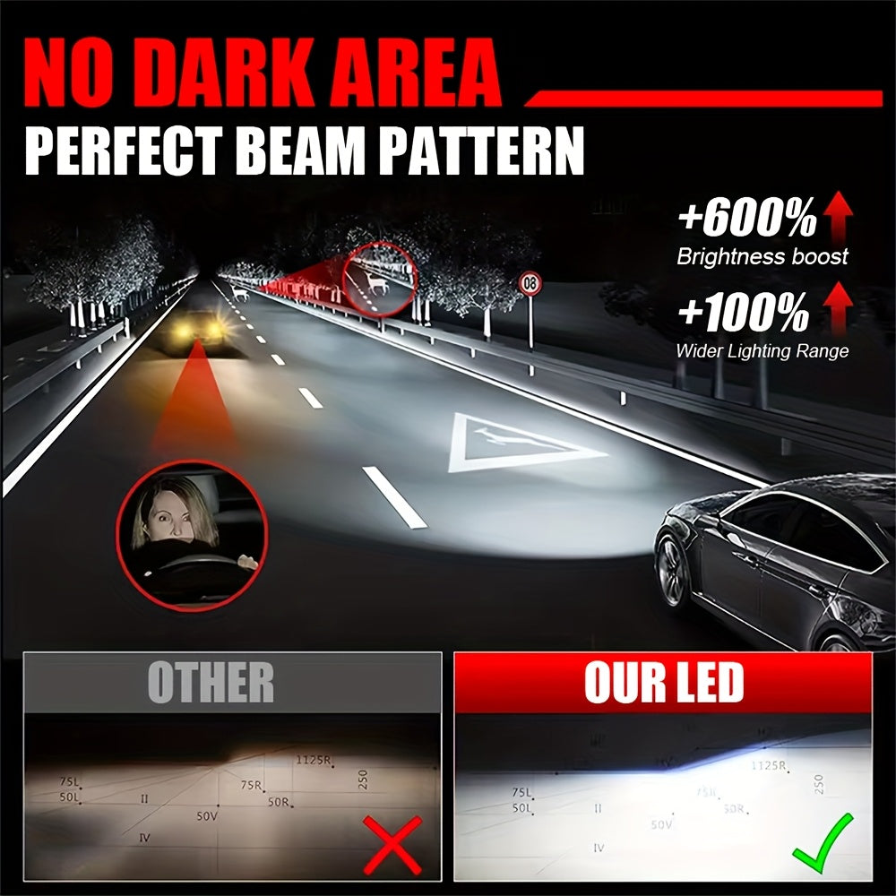2 Plug-and-Play Car Headlights, Compatible Models: 9005/HB3-B039/H4/H7/H1/H4/9003/HB2/H11/H18/H16/9006/9012, 6500K Color Temperature, 360° Beam Angle, 25000 Lumens 200W, 600% Brightness Increase