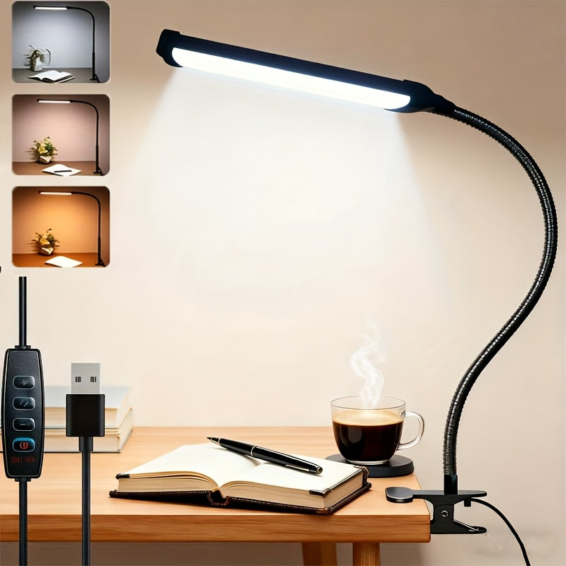 1pc USB metal stand clip desk lamp, photography fill light, adjustable height, three-color light adjustable, 360-degree metal flexible hose freely bendable, 96 LED beads, fill light clip lamp, reading light, desk lamp, night light