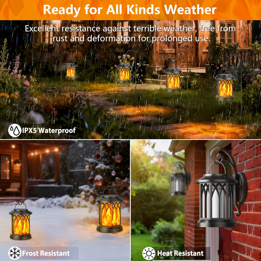 Flickering Flame Solar Hanging Light, Upgraded 2/4-Pack Outdoor IPX5 Waterproof Solar Light, Hanging Decorative Light, Automatic On/Off Solar Light for Courtyard, Patio, Path, Tree, Garden Decoration, Women's Holiday Gift