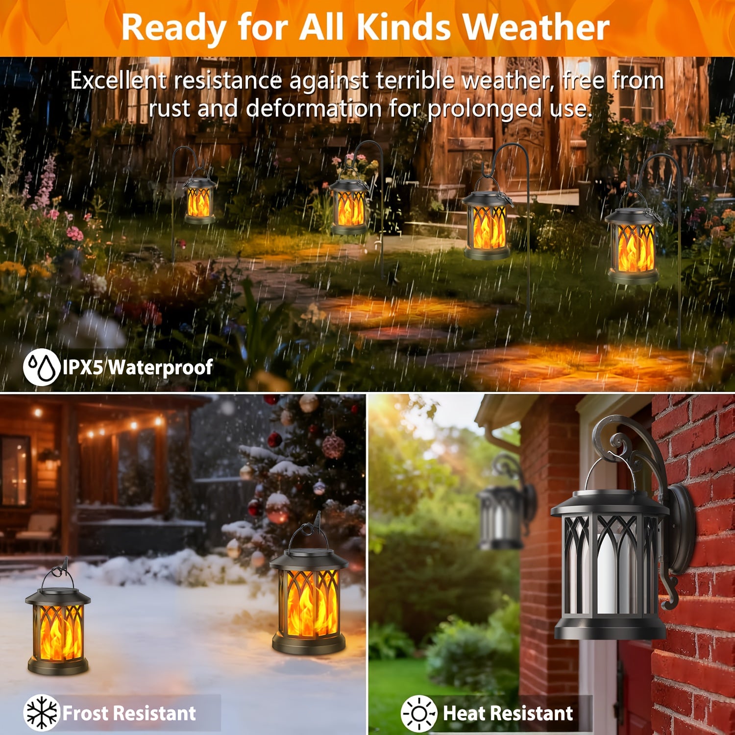 Flickering Flame Solar Hanging Light, Upgraded 2/4-Pack Outdoor IPX5 Waterproof Solar Light, Hanging Decorative Light, Automatic On/Off Solar Light for Courtyard, Patio, Path, Tree, Garden Decoration, Women's Holiday Gift