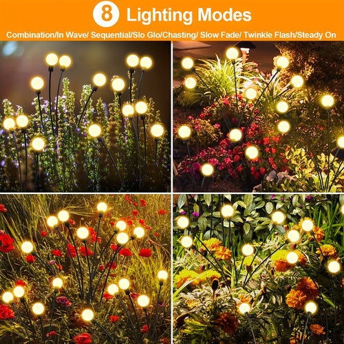 12 Solar Firefly Lights & 8 Solar Lawn Lights, IP44 Protection Rating, Designed to Illuminate Outdoor Pathways. Perfect for Enhancing Ambiance During New Year, Ramadan, and Lighting Up Home Courtyards and Gardens. Solar Spotlight