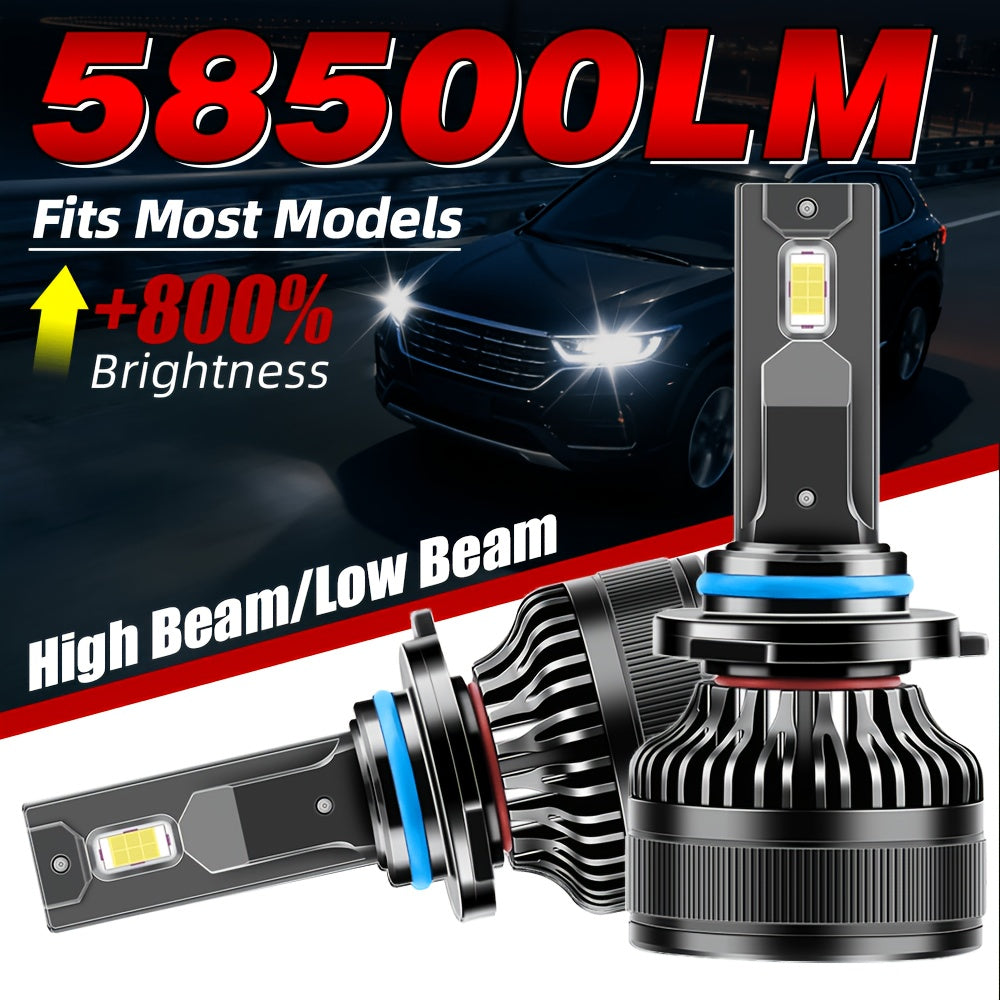 2-Pack Practical Headlights High Power 180W 58500 Lumens High/Low Beam Dual Mode 6000K Color Temperature LED Bulbs Models H1 H4 H7 H11 9005 9006 Fits 12V/24V Voltage 360° Beam Angle 1000% Brightness