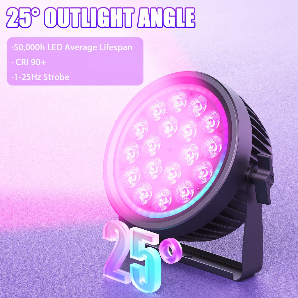 200W aluminum fanless silent stage light | 4-in-1 RGBW LED Par light with dynamic iris, DMX512/auto/sound activation Par cover, suitable for events, weddings, bars, parties, stages, Christmas LED lights