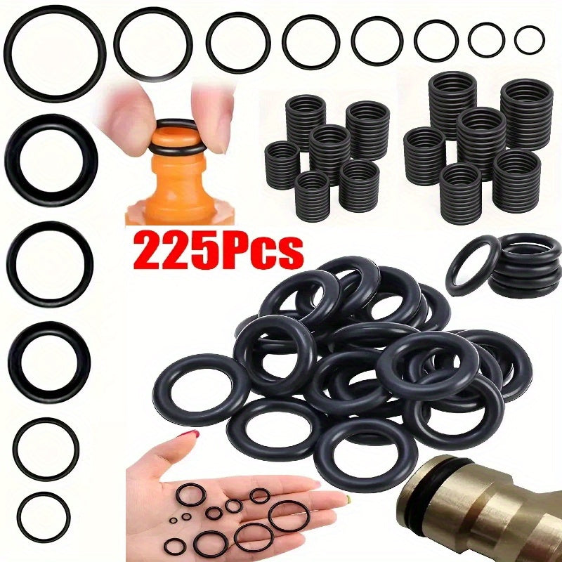 225-Piece Waterproof Rubber O-Ring Kit (Flat Washers) – Heavy-Duty Multi-Size Leak-Proof Sealing Gaskets for Home Repair, Plumbing, Automotive & Mechanical Applications – Durable & Economical Bulk Pack