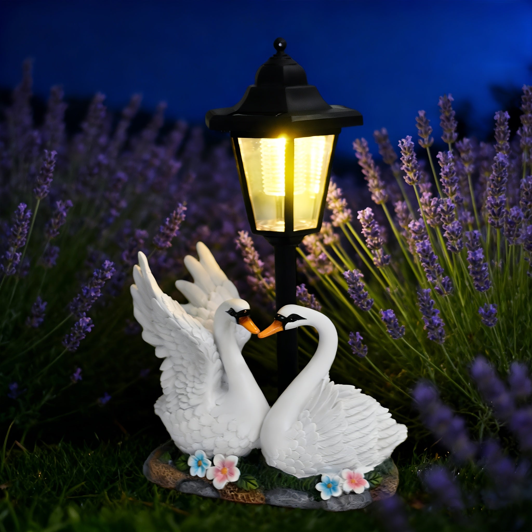 OTDECOR Romantic Swan Couple Outdoor Light Sculpture Set, Solar Resin Garden Decoration with LED Lanterns, Courtyard, Yard, Pathway and Backyard Decorative Animals, Fun Decoration for Weddings, Anniversaries and Garden Ambiance