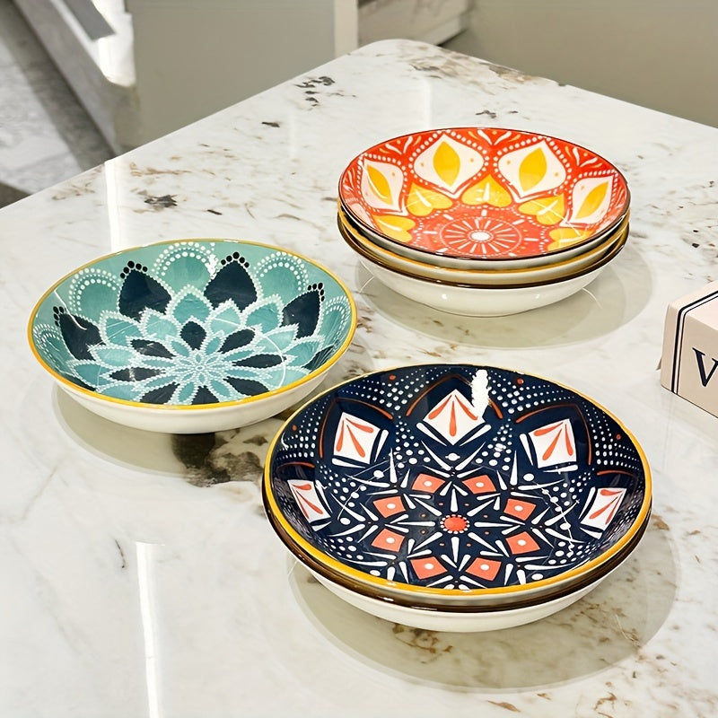 6-Piece Set – Ceramic Bohemian Plates, Salad Plate, Dessert Bowl, Snack Dish, Multi-Functional Kitchen Tableware – Dishwasher, Oven & Microwave Safe – Perfect for Hot Pot, Camping, Picnic