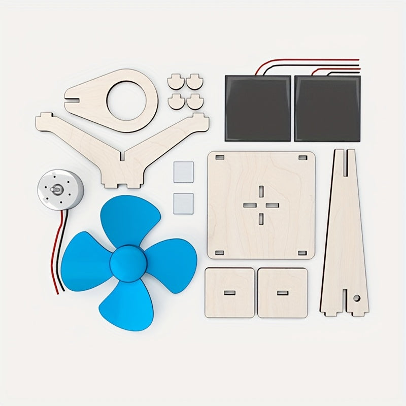 Wooden Solar Fan Set, Only 1 Hour Installation, STEAM Education Science Experiment, DIY Model Building & Assembly Hobby Cultivation, Enhance Thinking Ability and Fun, Perfect Gift