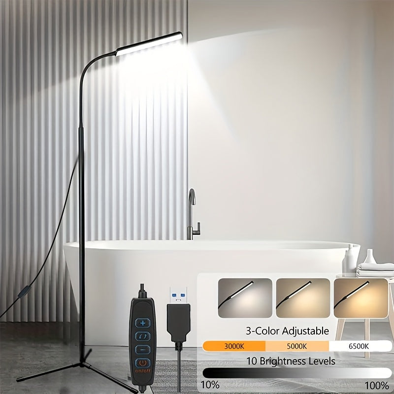 Smart LED floor lamp, gooseneck reading table lamp, 3-color temperature adjustment, stepless dimming, suitable for living room, bedroom
