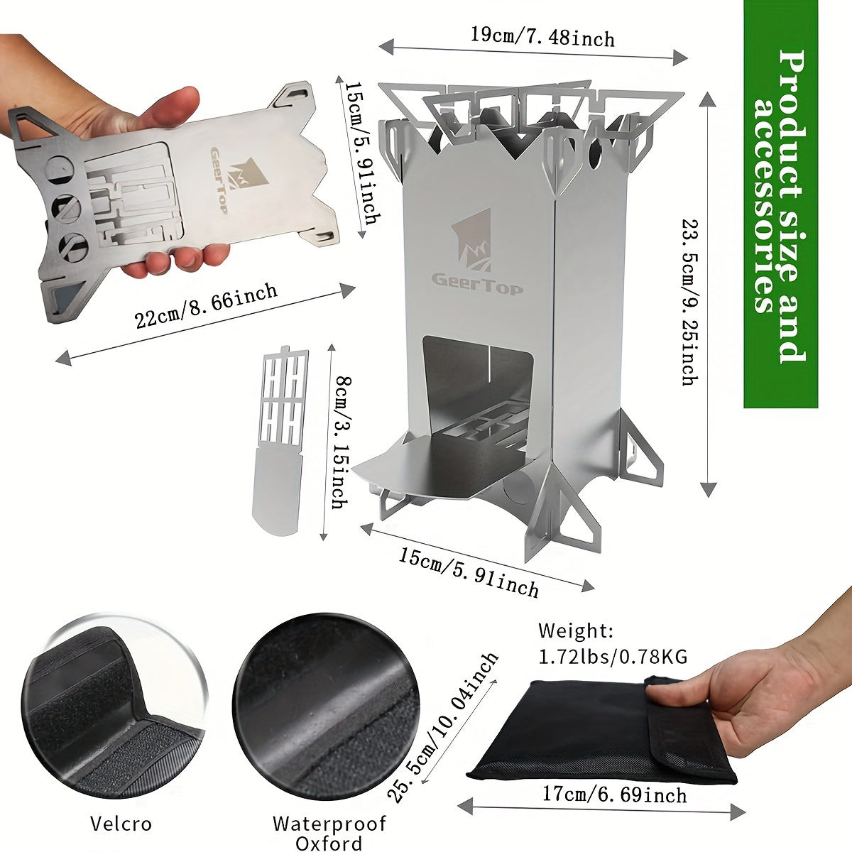 Outdoor Rocket Stove - Not Charged, Stainless Steel, Geertop, No Magnesium Rod/Flint
