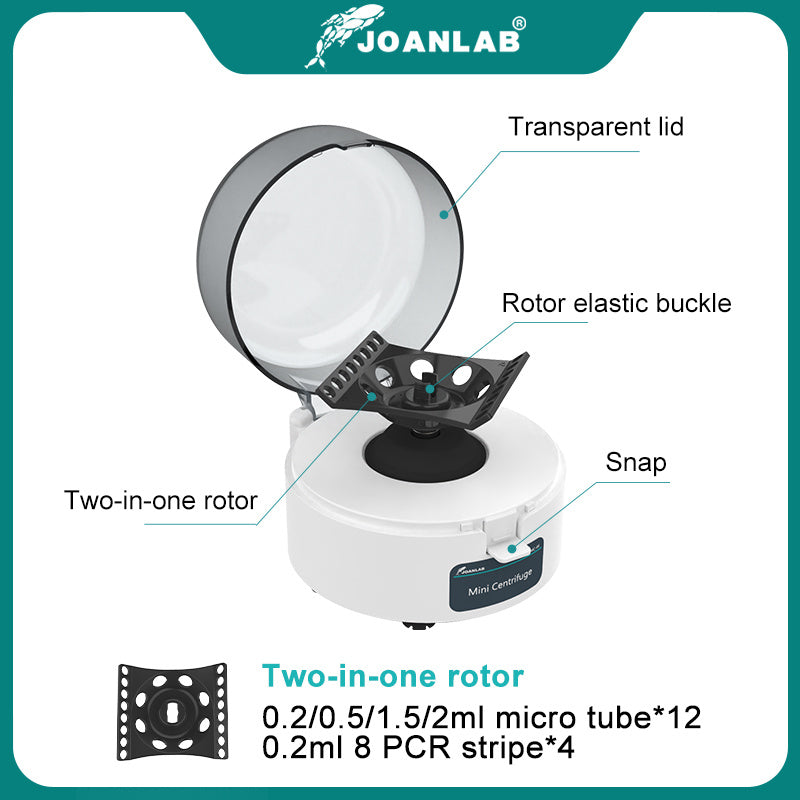 JOANLAB Pcr 迷你离心机 等离子离心机实验室 0.2ml 1.5ml 2ml离心管 4000rpm 7000rpm