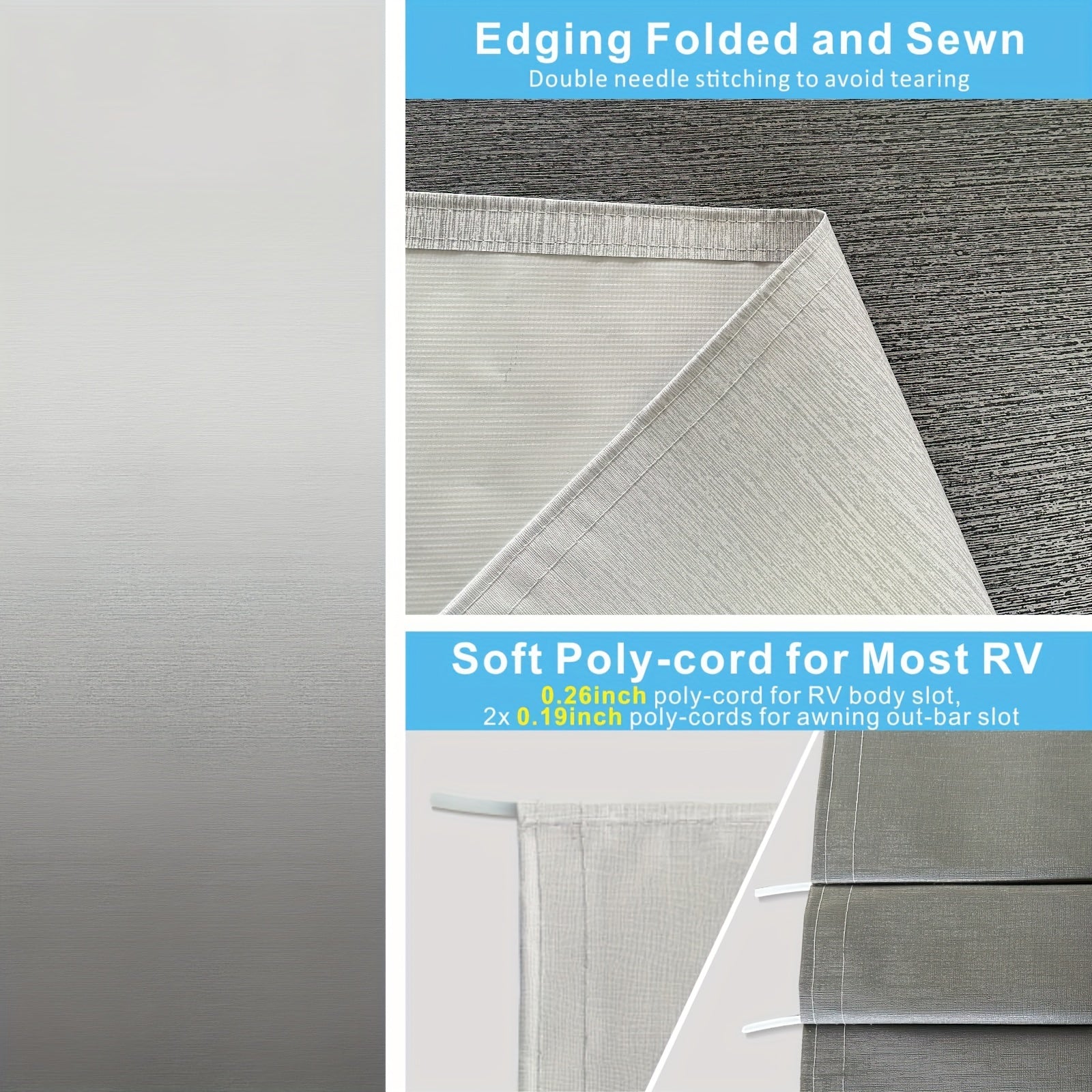 RV Awning Fabric Replacement Heavy Duty 16oz Vinyl Fabric - Universal RV Awning Replacement for All Brands - Premium Faded Grey Blue
