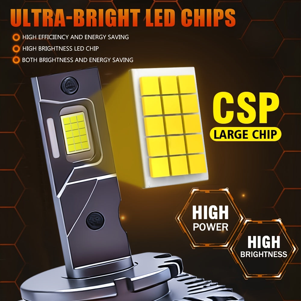 2-Pack LED Car Headlights, Compatible with D1S/D2S/D3S/D4S Sockets, High/Low Beam Dual Mode, 60,000 Lumens Brightness, 6500K Color Temperature, Built-in Fast Cooling Fan in Housing
