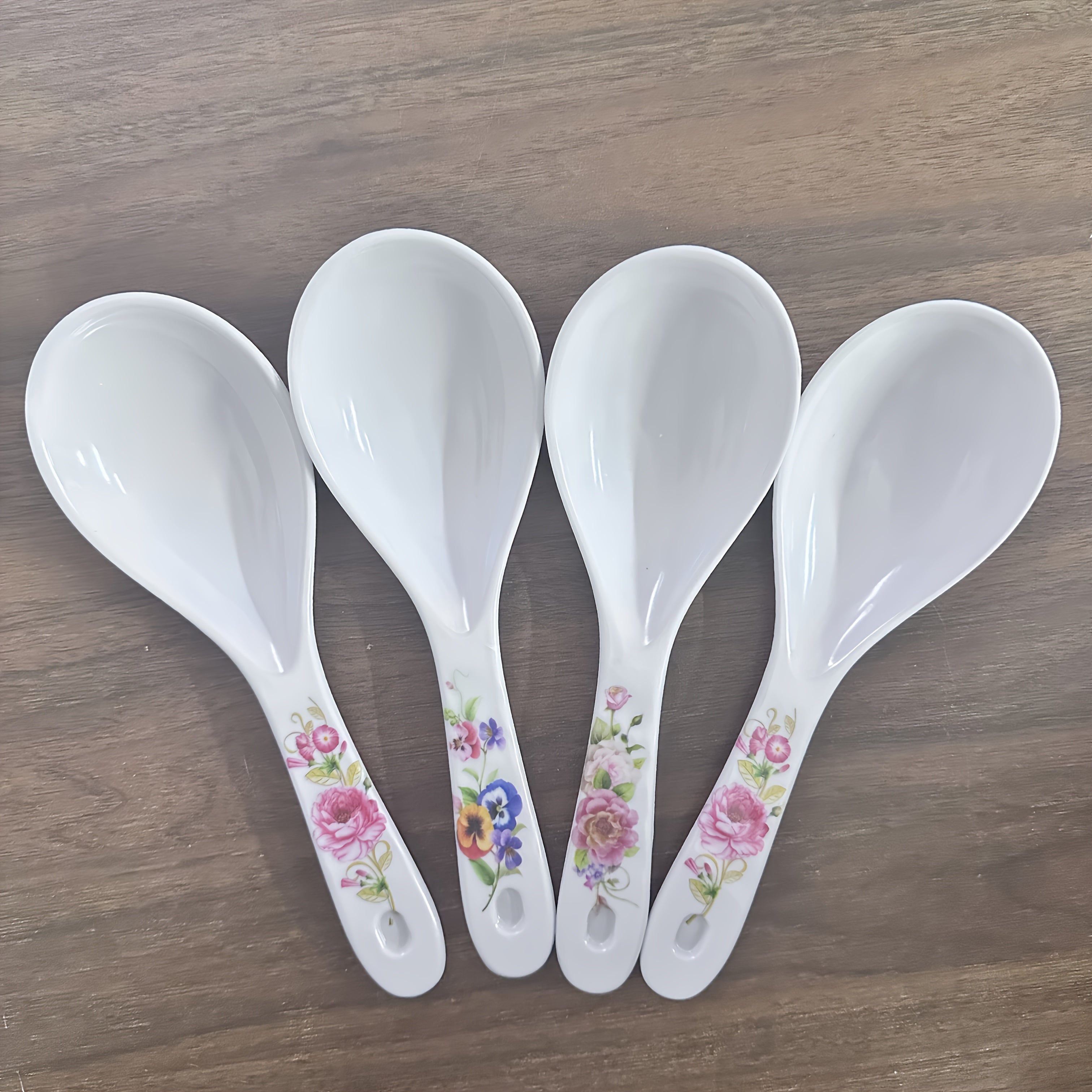4-Piece Patterned Rice Spoon Set, Plastic Rice Spatula, Practical Utensil, White Household Spoon, Ideal for Home, Kitchen, Restaurant & Hotel Supplies