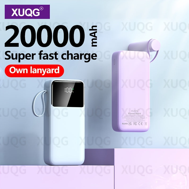 20000mAh Power Bank with LED Power Display, Dual Output, Built-in Lanyard, Compact and Portable Phone Charger. Suitable for iPhone 15 Pro/14 Max/13/12 Devices/Android (USB, Type-C). Outdoor Emergency Power Backup Battery. Category: Portable Mobile