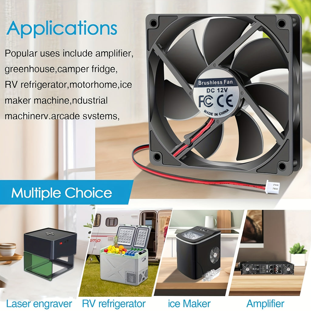 120mm×120mm×25mm DC 12V/24V Brushless Computer Case Fan, 2-Pin High Performance Cooling Fan