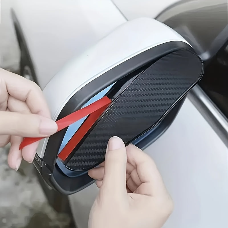 2pcs Car Side Mirror Rain Visor – Thickened Carbon Fiber Texture Rain Cover, Waterproof & Anti-Fog for Enhanced Clear Vision, Reinforced Edges for Durable Mirror Protection. Ideal for Rainy & Night Driving. Universal Fit Auto Modification Accessory