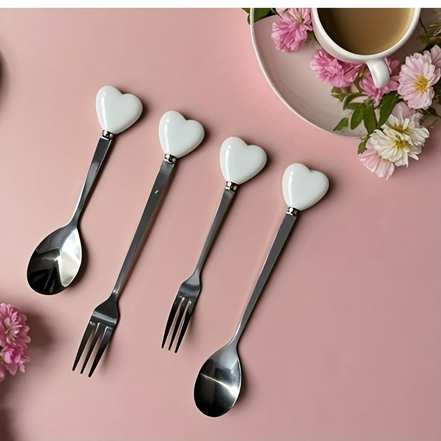 Luxury Stainless Steel Fork Spoon Set (2/4 Pieces), Fashion Tableware, Perfect for Afternoon Tea, Wedding, Cafe, Ideal Gift for Women, Travel Essential, Colorful Ice Cream Dessert Spoon for Summer Cake Yogurt