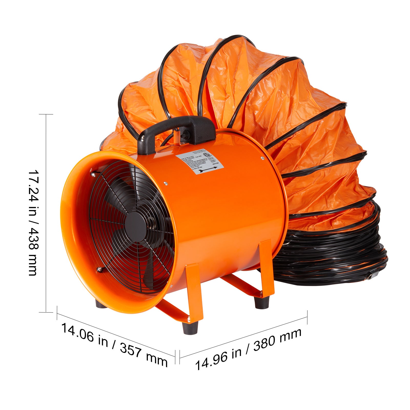 VEVOR Portable Ventilator, 12 Inch Heavy Duty Cylinder Fan with 16.4ft/33ft Duct Hose, 585W High Power Exhaust Fan, 3198CFM Industrial Smoke Dust Blower for Home Workplace Dust and Smoke Exhaust