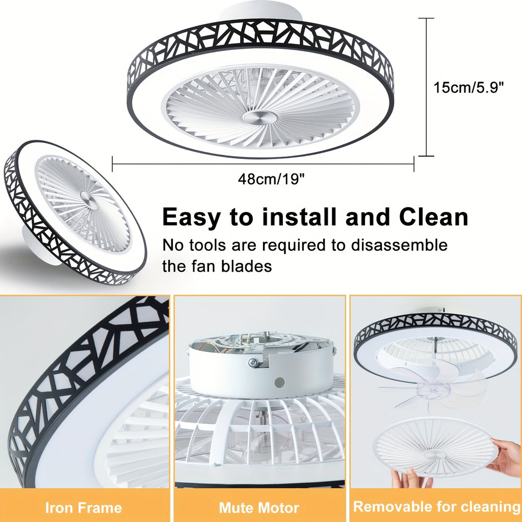 Inch Modern Slim Ceiling Fan, 6 Speed, Reversible Bladeless Design, 41W Dimmable LED Fan Light, Quiet Timing Lighting for Bedroom, Living Room and Office