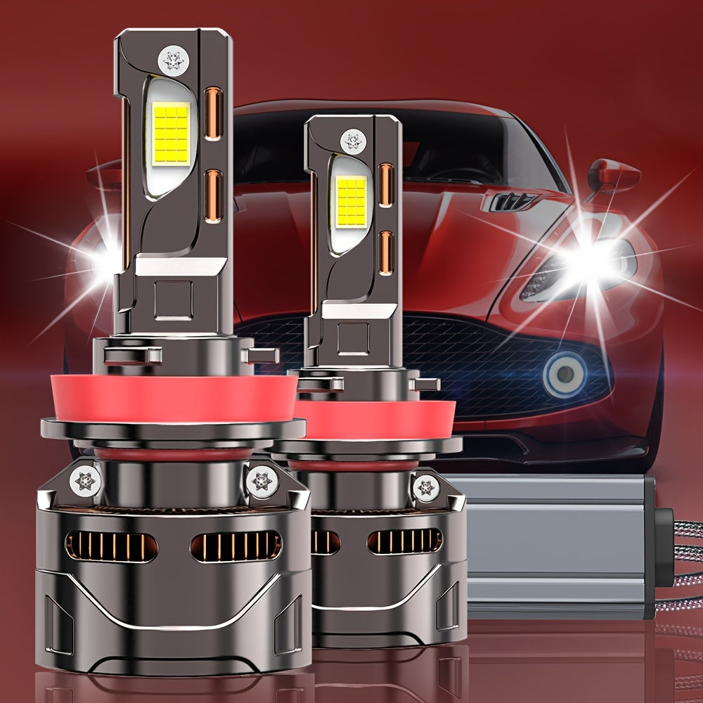 2-Pack 59800 Lumens LED Car Headlights High Power 360W High/Low Beam 7500K LED Bulbs H1 H4 H7 H11 9005 9006 9012 12V/24V 360° Beam Angle 950% Brightness Increase Fits Most Car Models No Battery Included QY029