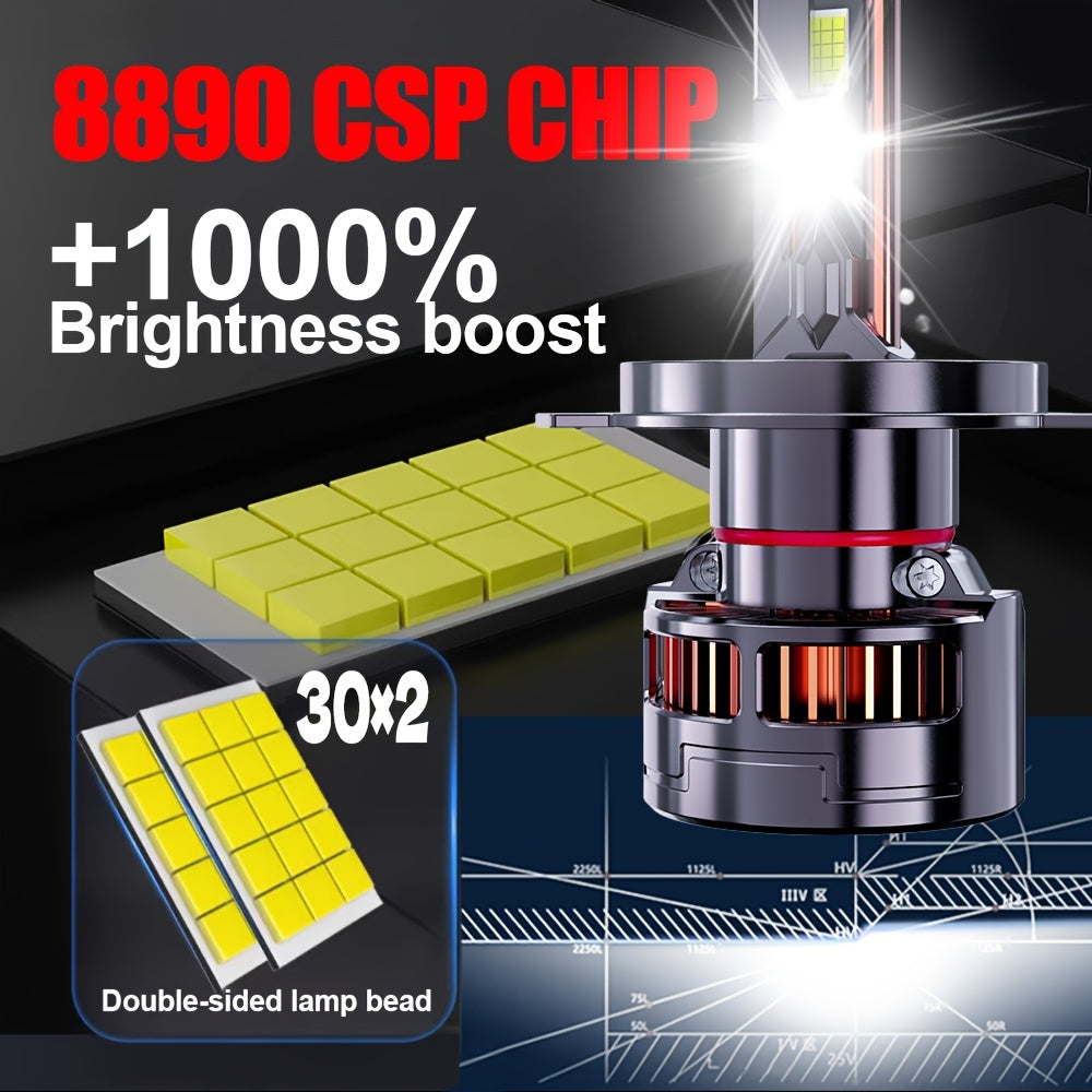 2-Pack H4 LED Car Headlight Bulbs | 60,000 Lumens, 280W, Compatible with H1, H4/9003/HB2, H7/H18, H11/H9/H8, 9005/HB3, 9006/HB4