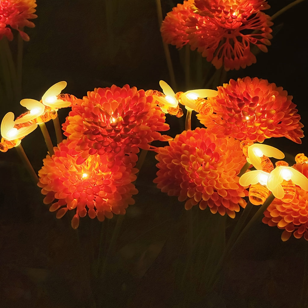 A Single Solar Honeycomb Flower Light, Designed in the Shape of a Bee, Perfect for Decorating Outdoor Spaces such as Gardens and Lawns