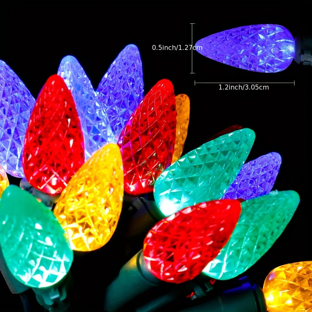 C6 灯泡圣诞灯带计时器 - 50 LED 16.4 英尺草莓电池串灯，用于室外室内 - 迷你照明装饰庭院花环花环派对圣诞树圣诞装饰品