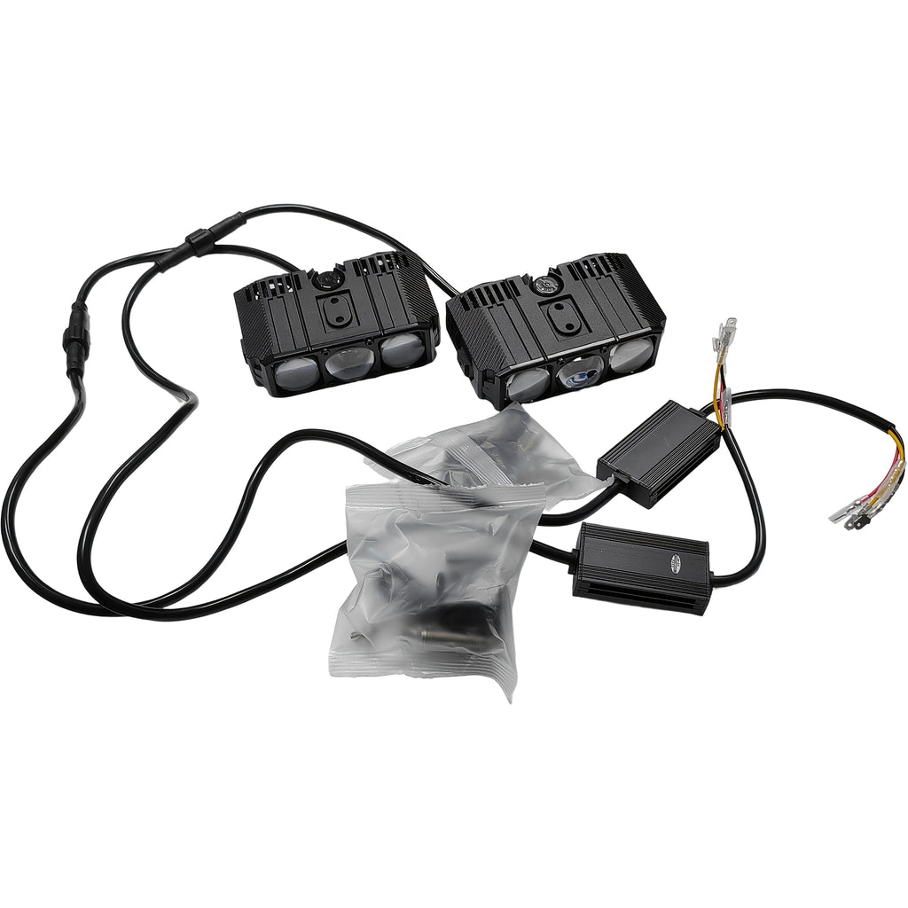 E06L New Car Light, Three-LED First Generation, Spot Beam Model, White/Yellow Dual Color (with Reflector Cup), 85W, for Motorcycle & Scooter Modification, Integrated High/Low Beam, 2-Pack