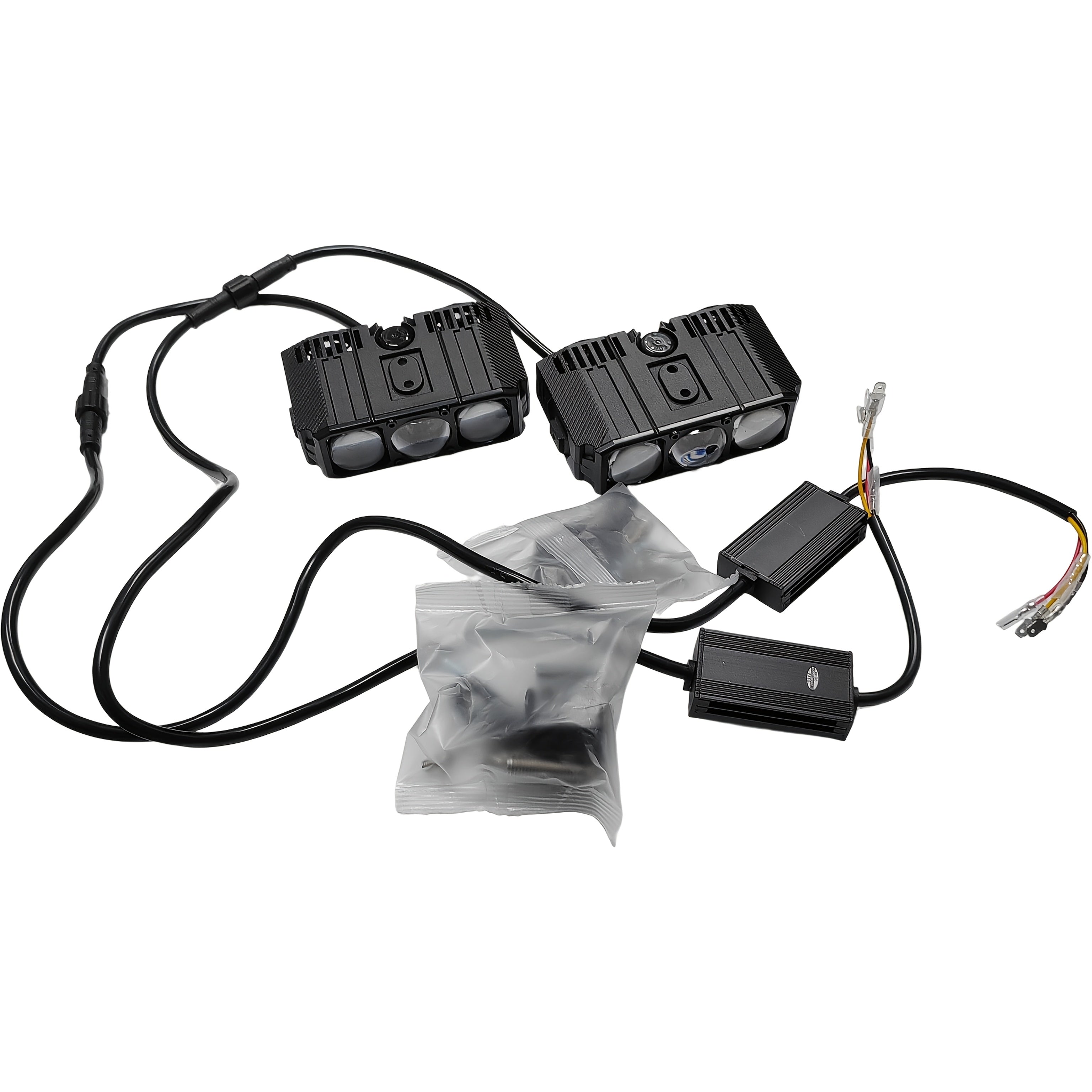 E06L New Car Light, Three-LED First Generation, Spot Beam Model, White/Yellow Dual Color (with Reflector Cup), 85W, for Motorcycle & Scooter Modification, Integrated High/Low Beam, 2-Pack
