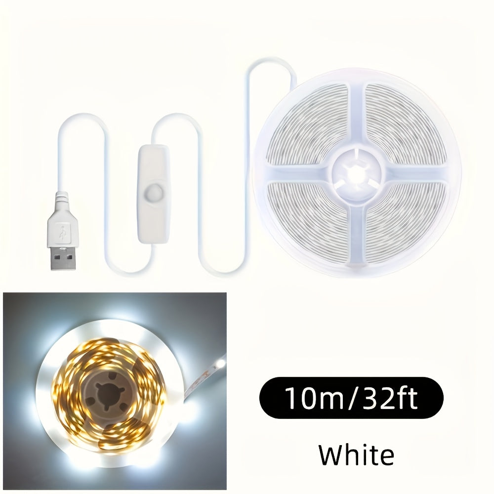 50英尺/32英尺/16英尺USB LED灯条，5V 2835白色/暖白色LED灯，带有按钮，灵活的USB灯，可粘贴，可切割，用于电视背景照明，家居装饰灯，用于电视背光，卧室，橱柜，厨房，DIY照明