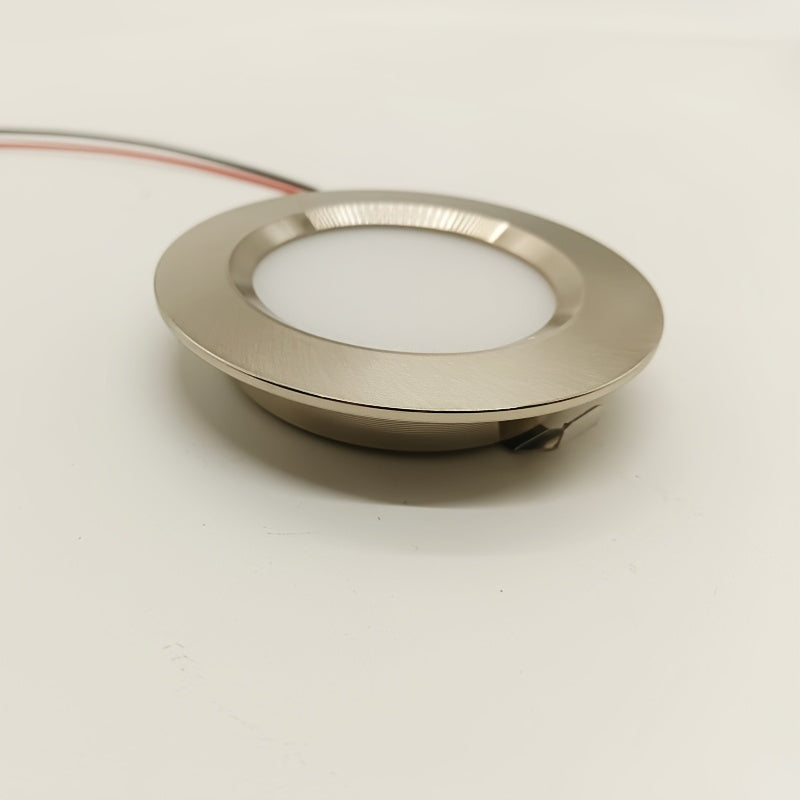 Recessed LED round downlight spotlight, metal aluminum housing, DC12V 24V, diameter 68mm*14mm, cutout 55mm, nickel color, 3W 5W LED cabinet light, for garage, bathroom, sauna lighting, shopping mall, restaurant, bedroom, corridor