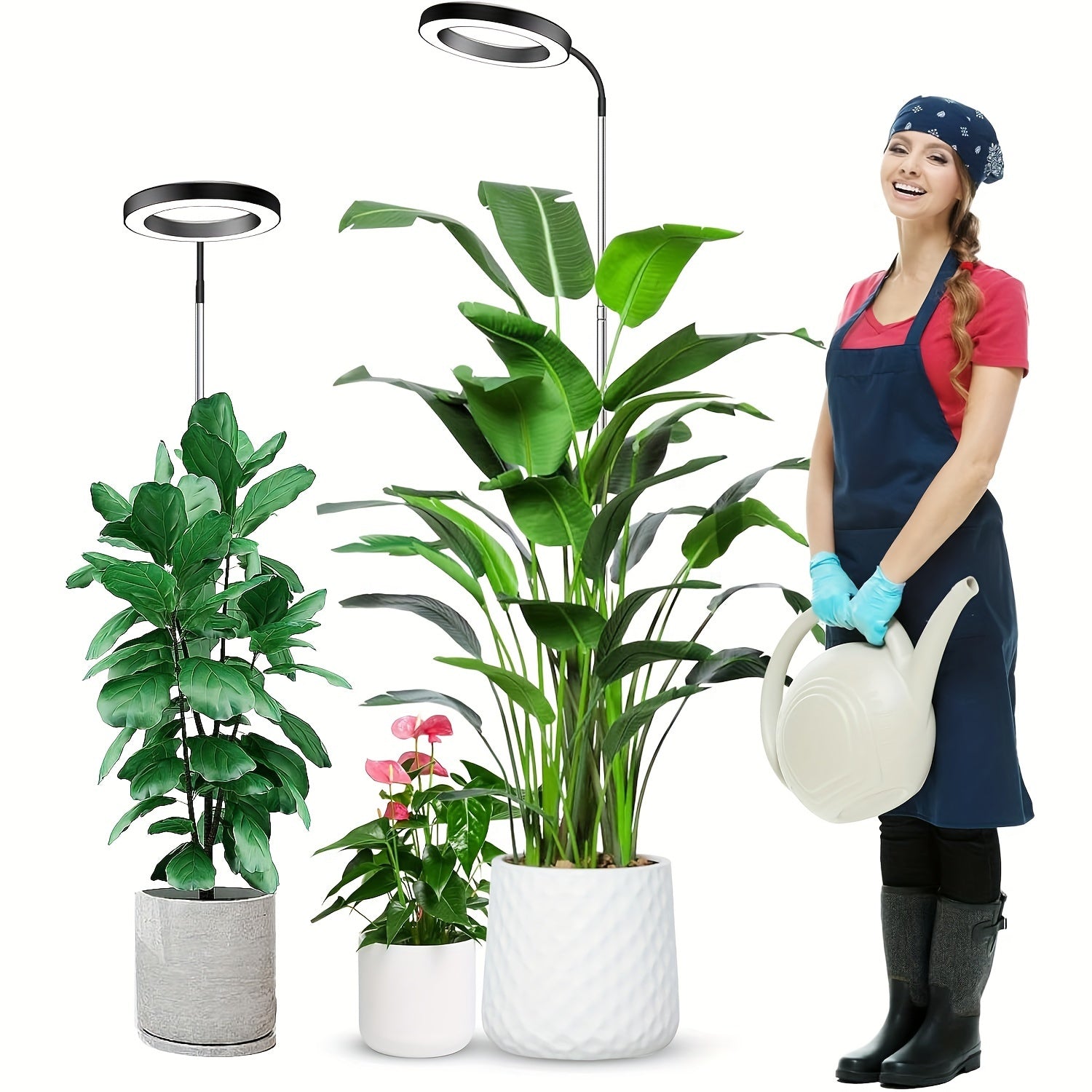 6.3 Inch Diameter USB Indoor Plant Grow Light Ring, 72 LED Beads, 6000K Full Spectrum, Height Adjustable up to 62.99 Inch, Auto On/Off Timer, 3/9/12H Timing & 9-Level Dimmable Brightness