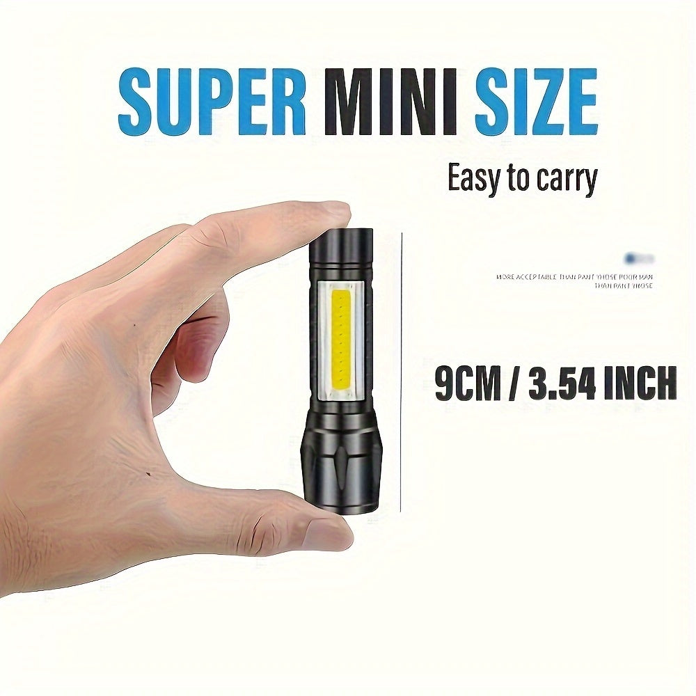 High Bright Mini Handheld Flashlight Rechargeable Camping Light Portable LED Light with High Bright COB Side Light Multiple Lighting Modes Retractable Zoom for Outdoor Camping Fishing