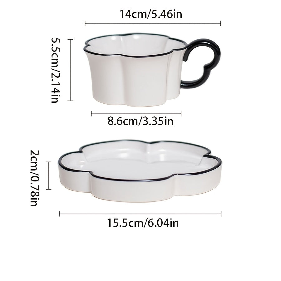 Nordic Simple Petal-Shaped Ceramic Coffee Cup & Saucer Set – Unique Office & Home Afternoon Tea Cup Set, High-End & Exquisite, High-Appeal Birthday Gift, Souvenir – Reusable, Hand Wash Only