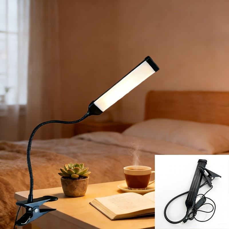 1pc LED metal hose stand desk lamp, USB bendable metal table reading light, night light, three-color adjustable, 360-degree freely bendable, fill light clip lamp, for manicure, office, drawing lighting, home lighting fixture