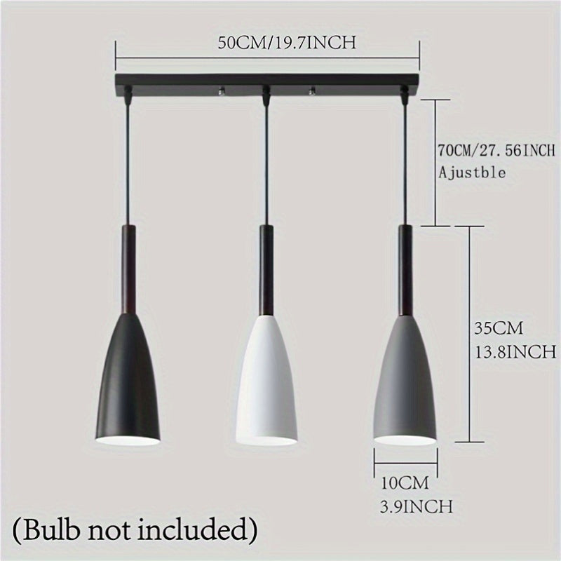 1-Piece Nordic Modern 3-Head Pendant Light, E27 Socket, White/Gray/Black Iron Art Pendant Lamp, Bulb Not Included, Decorative Light for Office, Kitchen and Dining Room