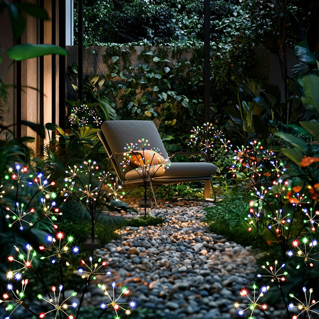 1/2 Piece Colorful 120LED Solar Fireworks Light Outdoor Courtyard Decoration, 8-Mode Sunset Dawn Light Garden Path Light, Solar Starburst Light Suitable for Patio Balcony Decoration