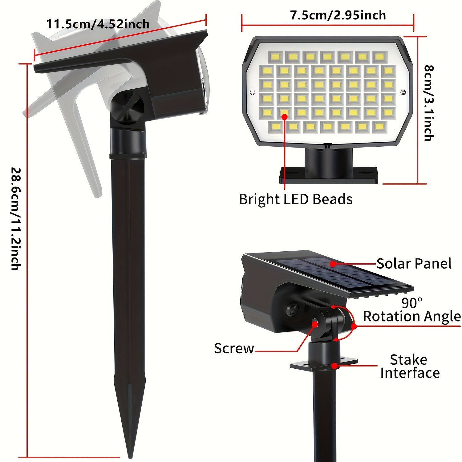 2/4/6-pack outdoor solar lawn lights, 46 LED ultra-bright solar yard lights, courtyard outdoor pathway lights, 3 brightness modes, solar spotlights, for yards, paths, courtyards, garages, lawns, pathways, cool white light. Wall light