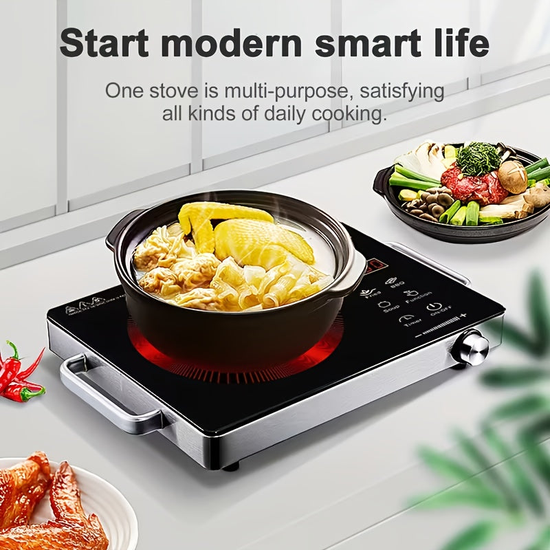 110V Portable Electric Hot Plate, Infrared Heating Plate, Knob Control, Single Burner Countertop Stove with Handle, 3-Hour Timer, Compatible with All Types of Cookware