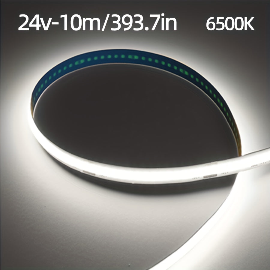 10M/393.7英寸 COB LED灯带 - 320 LED/M，8mm宽，24V - 3000K/4000K/6500K，柔性耐用，适用于室内/室外，非常适合家庭、厨房、卧室和舞台照明，室内照明 | 家用LED灯