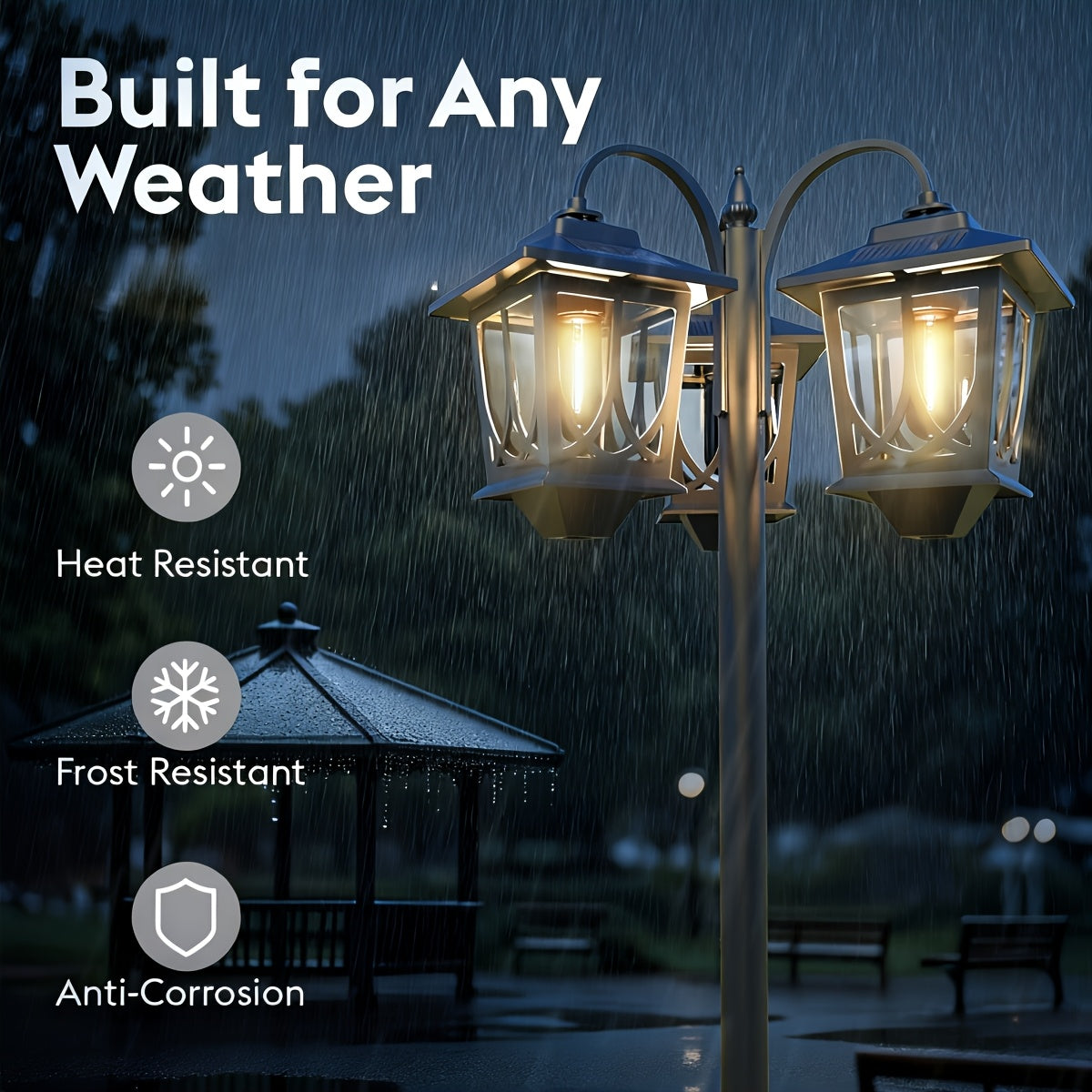 1 Set 3-Head Solar Lamp Post Light, 73-Inch Outdoor Waterproof Solar Light, Path Light for Garden, Lawn, Courtyard