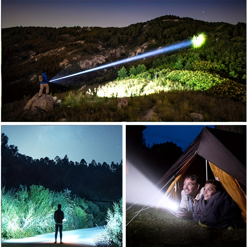 4-in-1 LED Aluminum Alloy Ultra-Bright Zoomable Outdoor Flashlight with 4 Light Sources, COB Side Emergency Light, Rechargeable High Lumen Tactical Flashlight, Ideal for Hiking, Hunting, Camping, Handheld Lighting, Fishing & Various Outdoor Activities