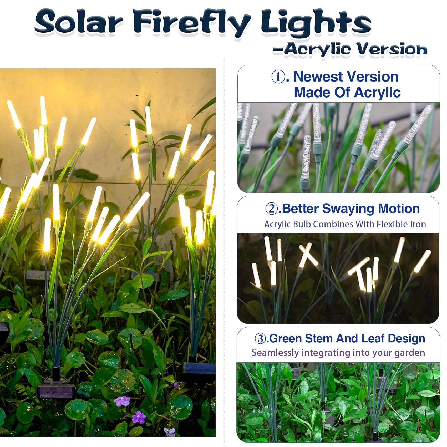 4 Pack Solar Light Outdoor Waterproof - Bubble Path Light for Garden Yard Decoration, Auto On/Off Dusk to Dawn, IP44 Acrylic Ground Insert Light, Warm White Solar LED, Perfect for Driveway Walkway Patio - Solar Reed Light