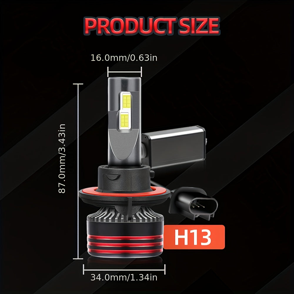 KINGSOFE 2-Pack Flicker-Free Super Bright LED H13 High/Low Integrated Bulbs 200W High Power 26000 Lumens 6500K White Light Ultra High Brightness with Cooling Fan Plug-and-Play