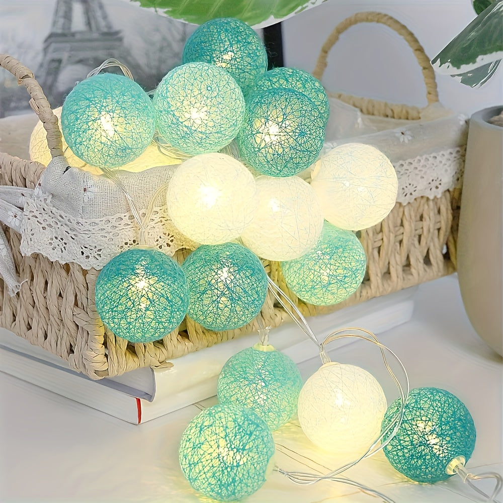1.5M 10LED/3M 20LED 仙女球灯串-绿色+白色发光球灯串串灯、仙女灯、电池供电的LED灯串 适用于家庭装饰、生日派对、婚礼、卧室、墙面、浪漫家居装饰、室内装饰灯串、阳台、周年纪念日、花园、毕业典礼、优雅氛围照明，温和光线.(不包括电池)