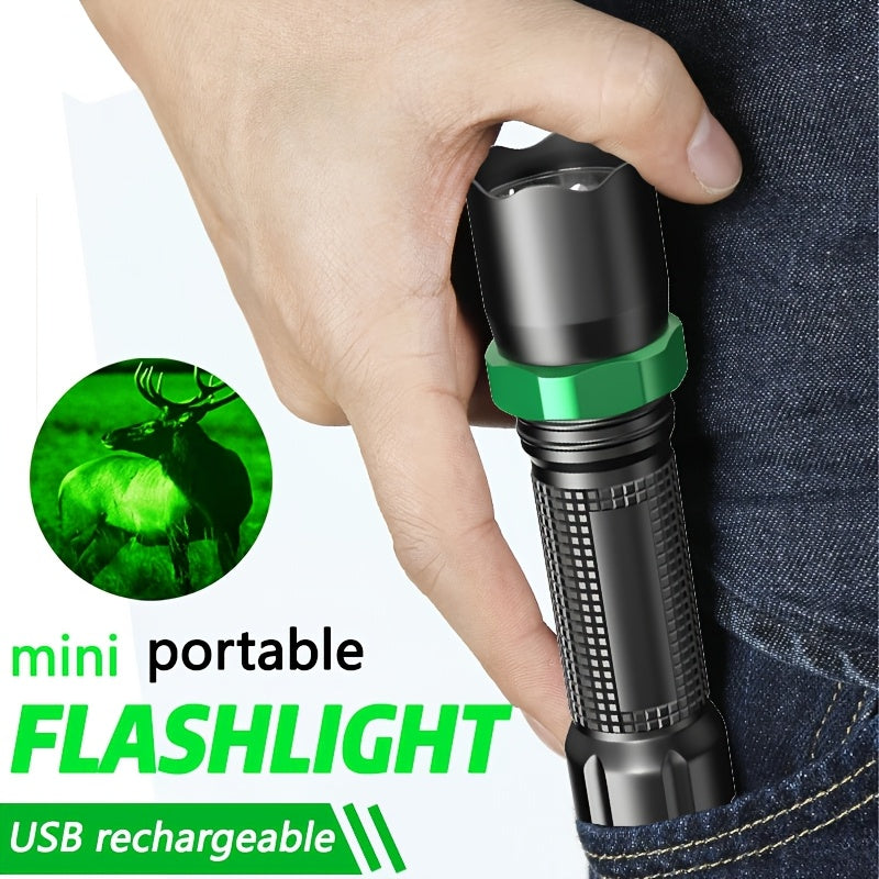 1PC Portable Green Flashlight Bright USB Rechargeable Night Walking Torch Multifunctional Emergency Light for Fishing Machine Detection Fluorescent Leak Detection Rescue Signal Identification Emergency Lighting
