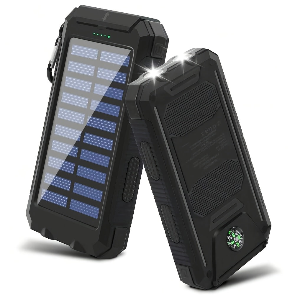Portable Solar Mobile Phone Charger, Camping External Battery Charger for Mobile Phones, 2 USB/ LED Flashlights with Compass for Outdoor Activities, 19800/ 29800mAh Portable Solar Power Bank, the Best Gift for Festival