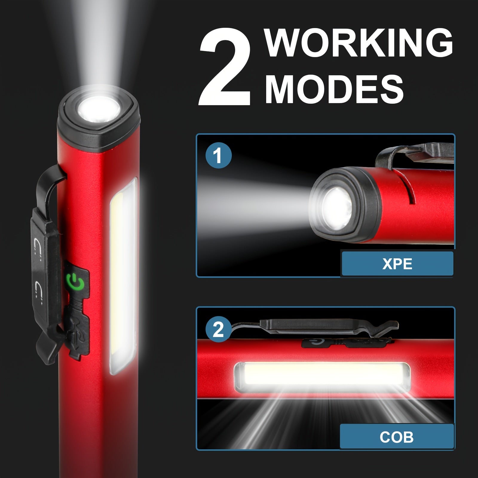 1PC Rechargeable Flashlight, Pen Style Torch with Magnetic Clip, Compact Mini Flashlight