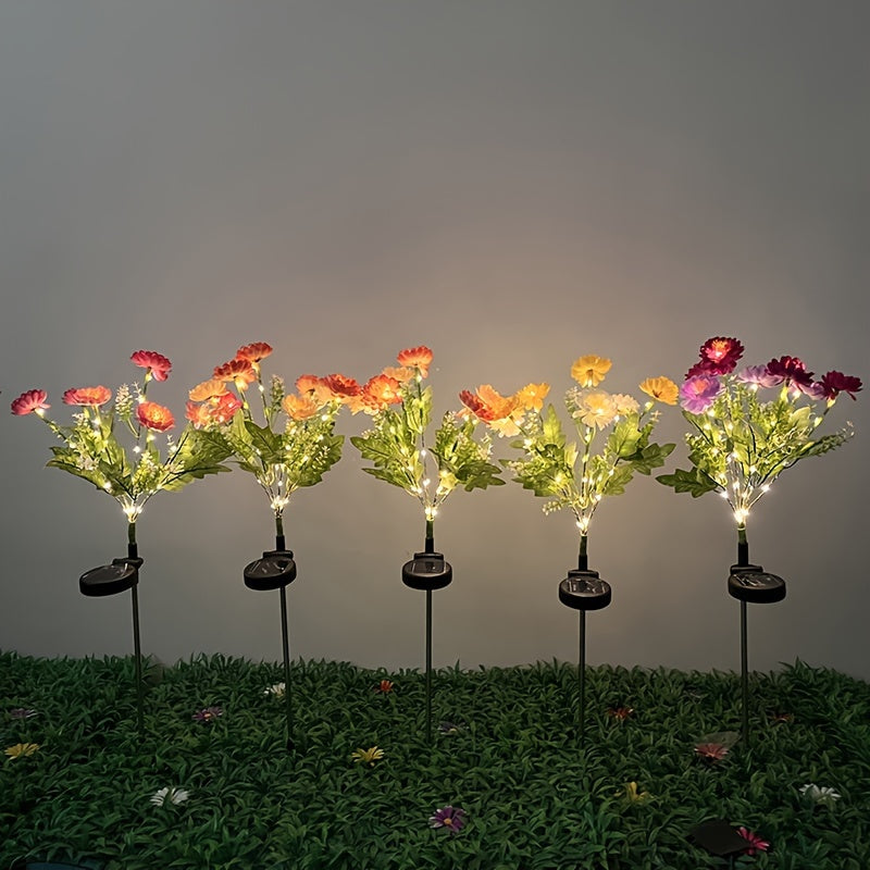 Five-Piece Solar Garden Light, Simulated Snow Lotus Glow, Outdoor Waterproof Flower Light, Outdoor Ambient Light, Suitable for Decorating Lawn, Garden, Path, Courtyard, Warm and Romantic Holiday Gift.